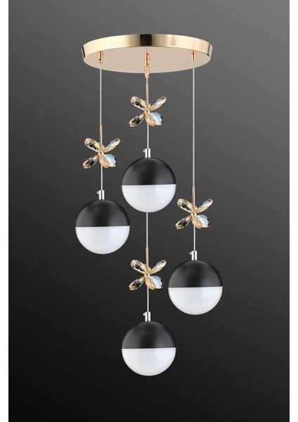 Kelebek 4'lü Gold Siyah Toplu Modern Ledli Avize