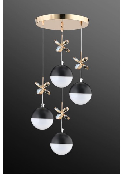 Kelebek 4'lü Gold Siyah Toplu Modern Ledli Avize