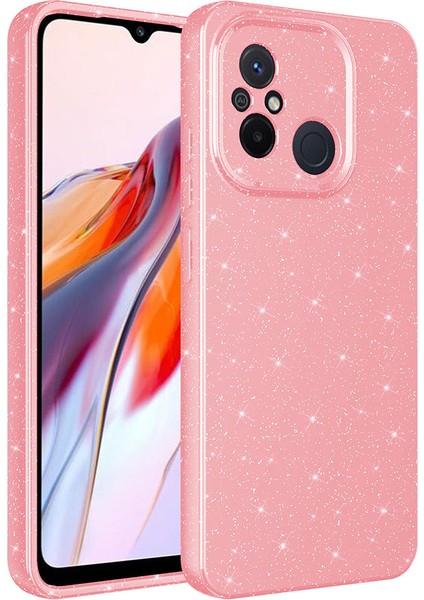 Xiaomi Redmi 12C Kılıf Koton Simli Silikon Arka Kapak Kamera Korumalı Pembe
