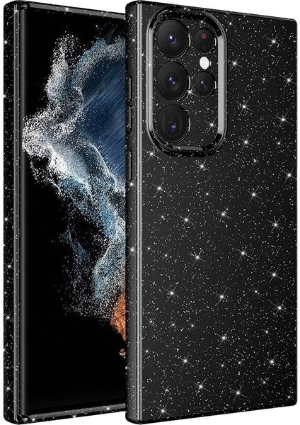 Samsung Galaxy S22 Ultra Kılıf Koton Simli Silikon Arka Kapak Kamera Korumalı Siyah