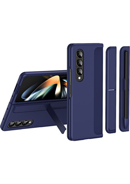 Samsung Galaxy Z Fold 4 Kılıf Standlı Veya Kalemli Lüx Sert Kapak Alp1 Lacivert