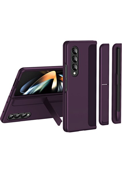 Samsung Galaxy Z Fold 4 Kılıf Standlı Veya Kalemli Lüx Sert Kapak Alp1 Mürdüm
