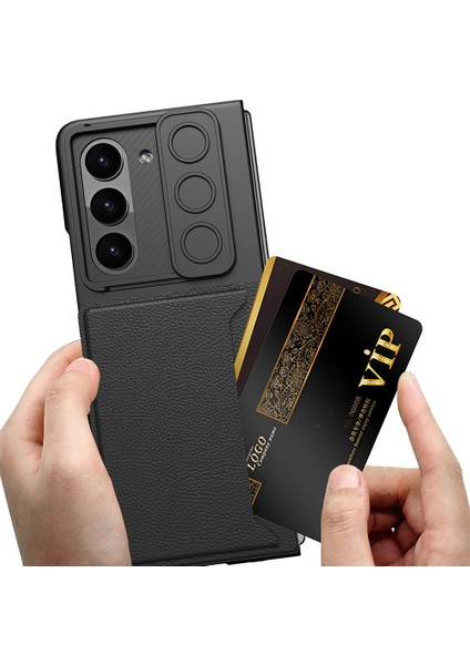 Samsung Galaxy Z Fold 5 Kılıf Kamera Sürgülü Kartvizitli Deri Arka Yüzey Siyah fırsatları