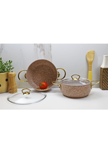 Eco Gold Granit 4 Parça Derin Tencere Seti Family 22-24 cm