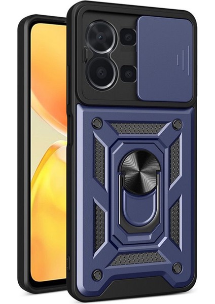 Vivo Y36 Kılıf Sert Silikon Tank Aramid Sürgülü Vega Yüzüklü Lacivert