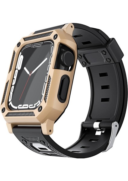 Apple Watch Series 8 45MM Kordon Saat Etrafı Full Korumalı Defens Armor Gold