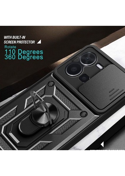 Vivo Y36 Kılıf Sert Silikon Tank Aramid Sürgülü Vega Yüzüklü Siyah modelleri