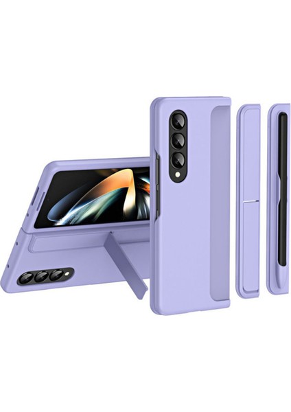 Samsung Galaxy Z Fold 4 Kılıf Standlı Veya Kalemli Lüx Sert Kapak Alp1 Lila