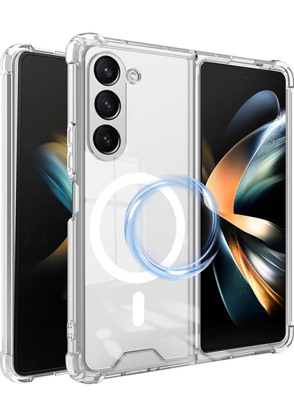 Samsung Galaxy Z Fold 5 Kılıf Wireless Şarj Özellikli Antishock Sert Silikon Renksiz