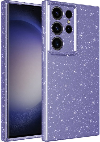 Samsung Galaxy S23 Ultra Kılıf Koton Simli Silikon Arka Kapak Kamera Korumalı Mor