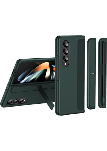 Samsung Galaxy Z Fold 4 Kılıf Standlı Veya Kalemli Lüx Sert Kapak Alp1 Koyu Yeşil