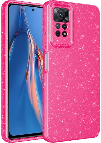 Xiaomi Redmi Note 12 Pro 4g Kılıf Koton Simli Silikon Arka Kapak Kamera Korumalı Pembe Koyu