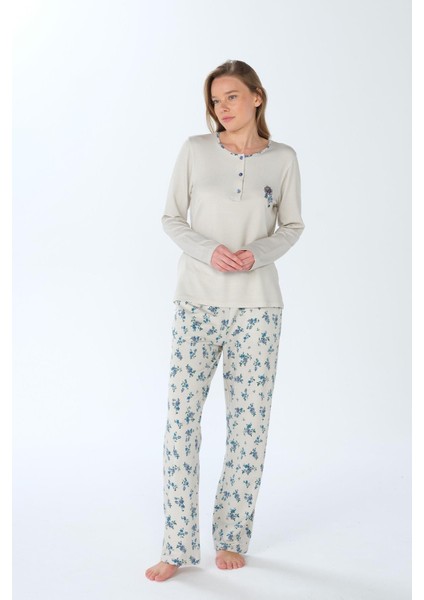Kadın Uzun Kol Mavi Pijama Takımı C4T9N3O7