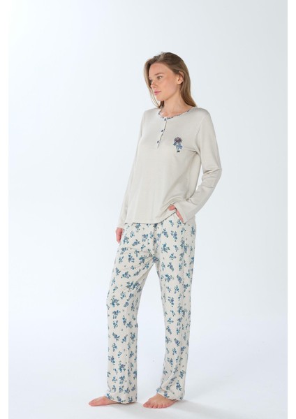 Kadın Uzun Kol Mavi Pijama Takımı C4T9N3O7