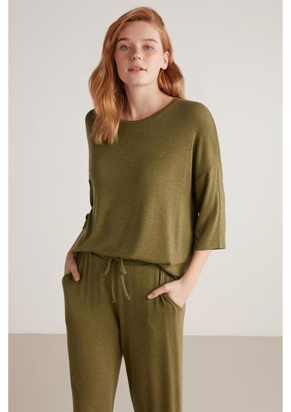 Kadın Kapri Kol Yeşil Pijama Takımı C9T1N1O1