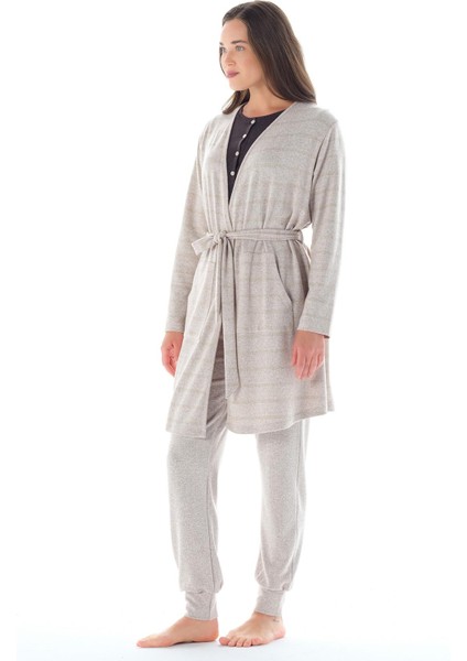 Kadın Simli Jakar 3 Lü Bej Pijama Takımı C4T9N0O4