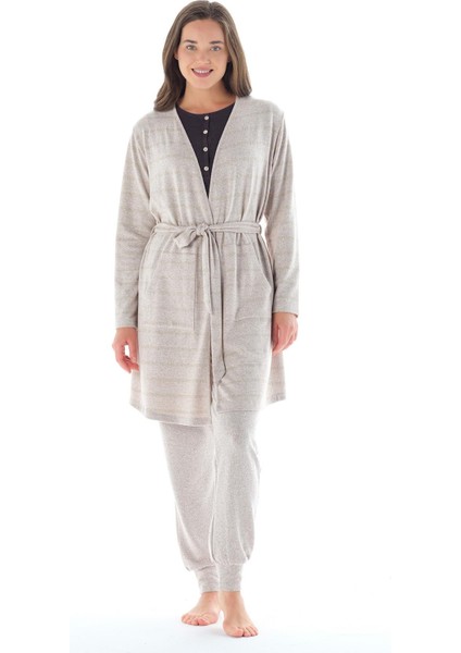 Kadın Simli Jakar 3 Lü Bej Pijama Takımı C4T9N0O4