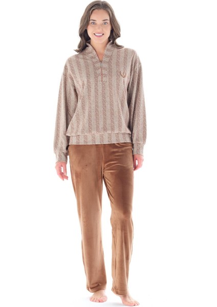 Kadın Balık Sırtı Jakar Hardal Pijama Takımı C4T9N1O3