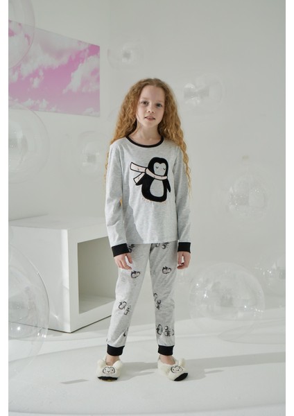 Kız Çocuk Uzun Kol Gri Pijama Takımı C8T5N7O5