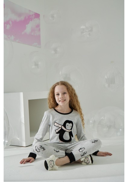 Kız Çocuk Uzun Kol Gri Pijama Takımı C8T5N7O5 modelleri