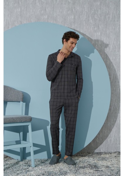Erkek Uzun Kol Füme Pijama Takımı C9T4N4O7