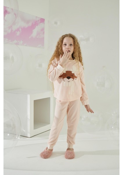 Kız Çocuk Uzun Kol Kadife Pembe Pijama Takımı C8T5N5O7 modelleri