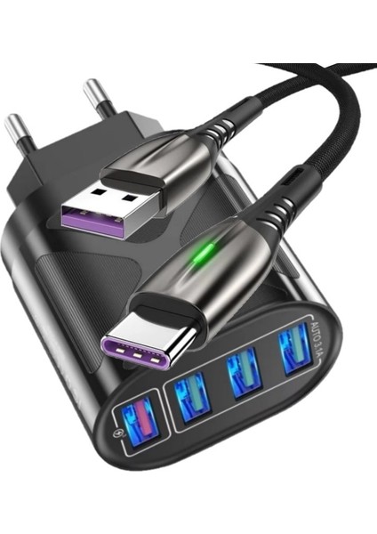 Z7 Şarj Adaptörü 4 Port + J2 Type-C 5A/100W Şarj Kablosu -2mt