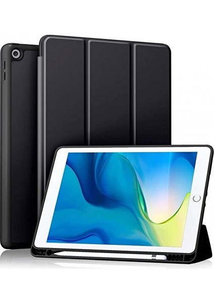 Apple iPad Pro 10.5 Kılıf Yatay Standlı Uyku Modlu Kalem Bölmeli Arkası Silikon Smart Kılıf (Model A1701,A1709,A1852)