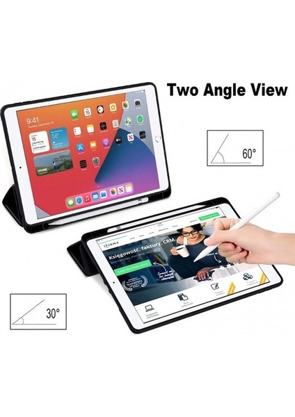 Apple iPad Pro 10.5 Kılıf Yatay Standlı Uyku Modlu Kalem Bölmeli Arkası Silikon Smart Kılıf (Model A1701,A1709,A1852)