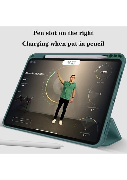 Apple iPad Pro 11 2022 4.nesil M2 Çipli Kılıf Yatay Standlı Uyku Modlu Kalem Bölmeli Arkası Silikon Smart Kılıf (Model A2759,A2435,A2761)