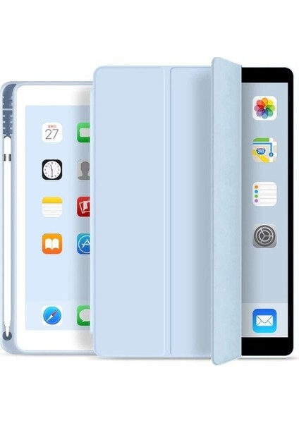 Apple iPad Pro 12.9 5.nesil 2021 M1 Çipli Kılıf Yatay Standlı Uyku Modlu Kalem Bölmeli Arkası Silikon Smart Kılıf (Model A2378,A2461,A2379)