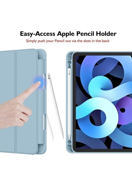 Apple iPad Pro 12.9 5.nesil 2021 M1 Çipli Kılıf Yatay Standlı Uyku Modlu Kalem Bölmeli Arkası Silikon Smart Kılıf (Model A2378,A2461,A2379)