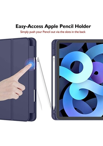 Apple iPad Pro 12.9 4.nesil 2020 Kılıf Yatay Standlı Uyku Modlu Kalem Bölmeli Arkası Silikon Smart Kılıf (Model A2229,A2069,A2232)