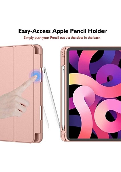 Apple iPad Pro 11 2021 3.nesil M1 Çipli Kılıf Yatay Standlı Uyku Modlu Kalem Bölmeli Arkası Silikon Smart Kılıf (Model A2377,A2459/01)