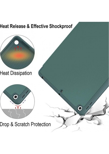 Apple iPad 10.2 8.nesil Kılıf Yatay Standlı Uyku Modlu Kalem Bölmeli Arkası Silikon Smart Kılıf (Model A2270,A2428,A2429,A2430)