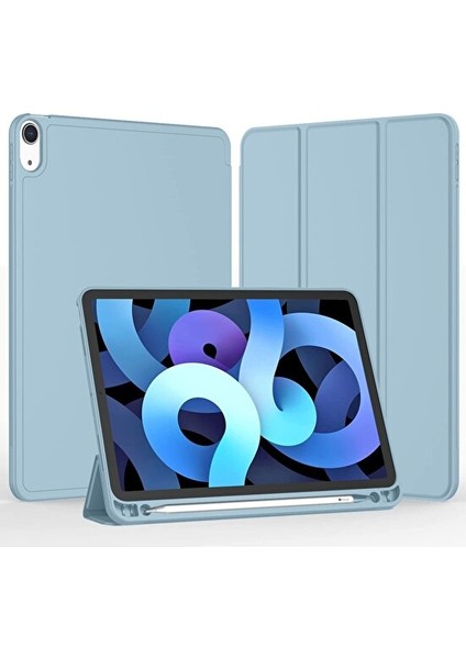 Apple iPad Mini 6 2021 6.nesil Kılıf Yatay Standlı Uyku Modlu Kalem Bölmeli Arkası Silikon Smart Kılıf (Model A2567,A2568,A2569)