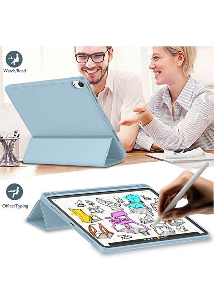 Apple iPad Mini 6 2021 6.nesil Kılıf Yatay Standlı Uyku Modlu Kalem Bölmeli Arkası Silikon Smart Kılıf (Model A2567,A2568,A2569) indirimleri