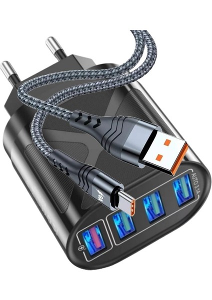Z7 Şarj Adaptörü 4 Port +J16 Type-C 6A/66W Şarj Kablosu -3mt
