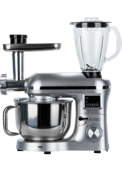 SM50 Gümüş LED Ekranlı Hamur Mayalama Kıyma Çekme Blender 2000W 6,5 Litre Stand Mikser Mutfak Şefi Hamur Yoğurma Makinesi