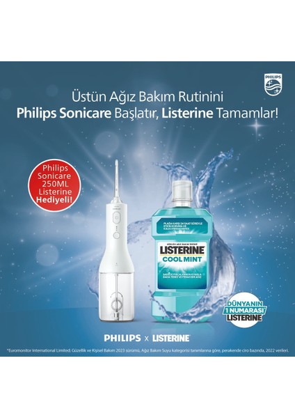 Sonicare Cordless Power Flosser 2000 Ağız Duşu HX3801/11 - Listerine 250 ml