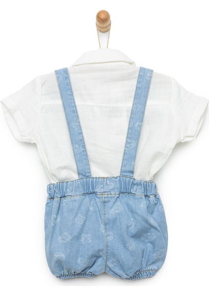 Yenidoğan Denim Şort Salopet-Gömlek 2li Takım Erkek Bebek