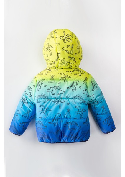 Dinazor Desenli Kapüşonlu ve Içi Polarlı Erkek Çocuk Montu-Dar Kalıp modelleri