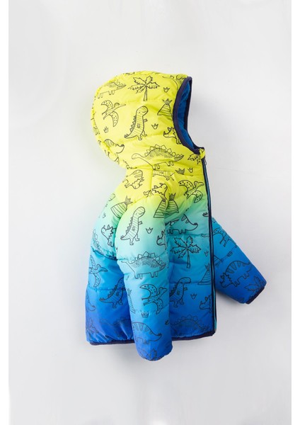 Dinazor Desenli Kapüşonlu ve Içi Polarlı Erkek Çocuk Montu-Dar Kalıp indirimleri