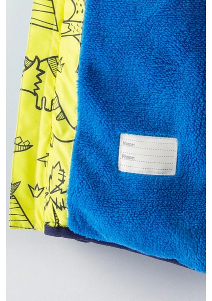 Dinazor Desenli Kapüşonlu ve Içi Polarlı Erkek Çocuk Montu-Dar Kalıp