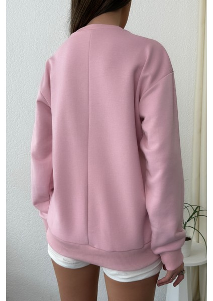 Kadın Oversize Baskılı Ribanalı Sweatshirt