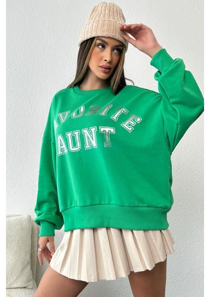 Kadın Oversize Favorite Baskılı Ribanalı Sweatshirt