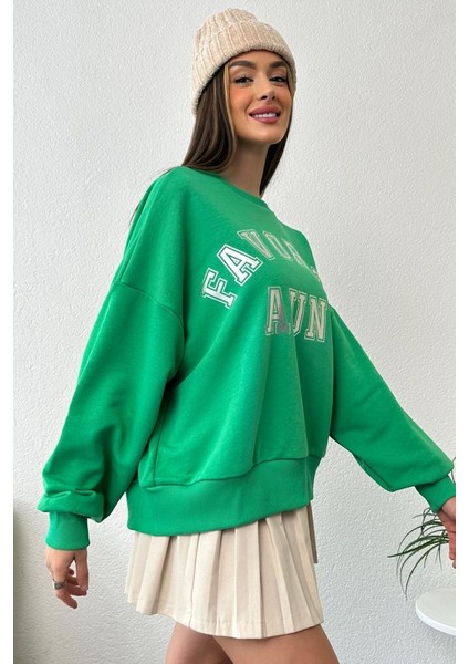 Kadın Oversize Favorite Baskılı Ribanalı Sweatshirt