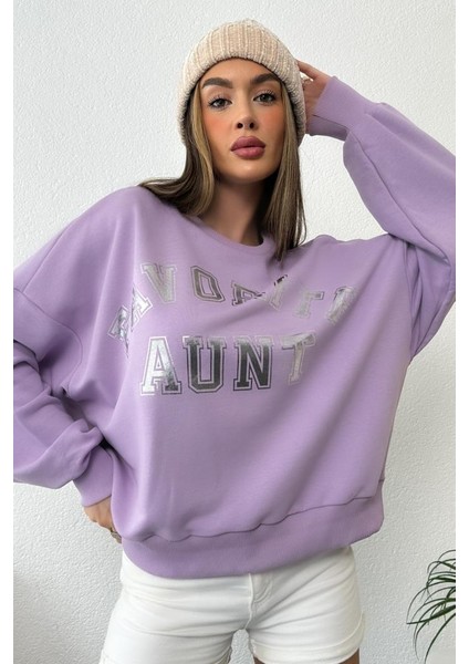 Kadın Oversize Favorite Baskılı Ribanalı Sweatshirt