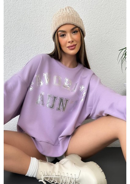 Kadın Oversize Favorite Baskılı Ribanalı Sweatshirt