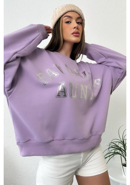 Kadın Oversize Favorite Baskılı Ribanalı Sweatshirt